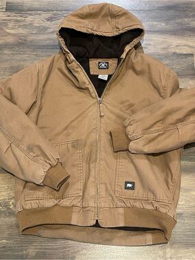 Polar King Hooded Duck Canvas Work Jacket Men's Size XL Distressed Tan